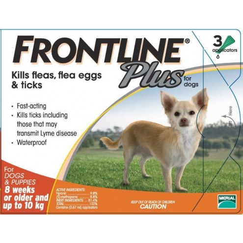 Frontline Plus 殺蚤除牛蜱藥水 (適合8週齡以上及10kg以下狗隻) 1盒3支