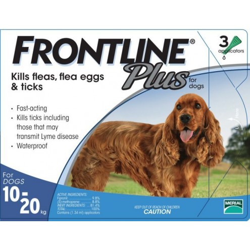 Frontline Plus 殺蚤除牛蜱藥水 (適合10-20kg以下狗隻) 1盒3支