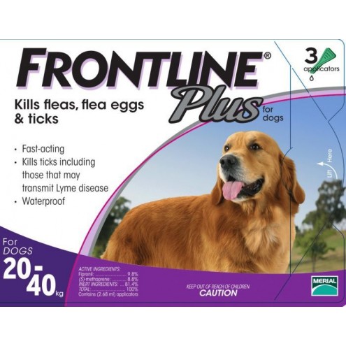 Frontline Plus 殺蚤除牛蜱藥水 (適合20-40kg以下狗隻) 1盒3支